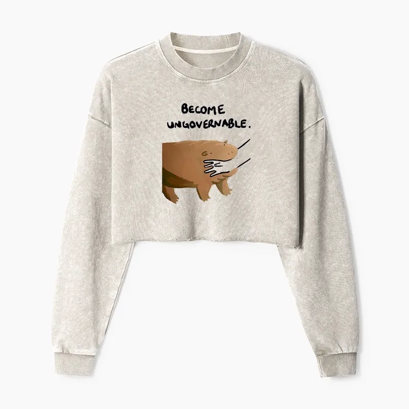 Tokyo-Tiger Moo Deng Bites Someone's Arm Washed Crop Sweatshirt