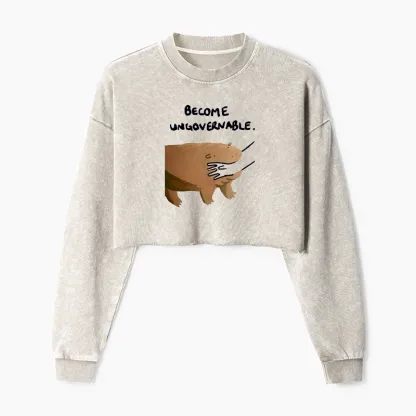 Tokyo-Tiger Moo Deng Bites Someone's Arm Washed Crop Sweatshirt
