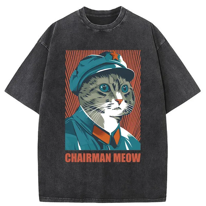Tokyo-Tiger Cute Chairman Meow Washed T-Shirt