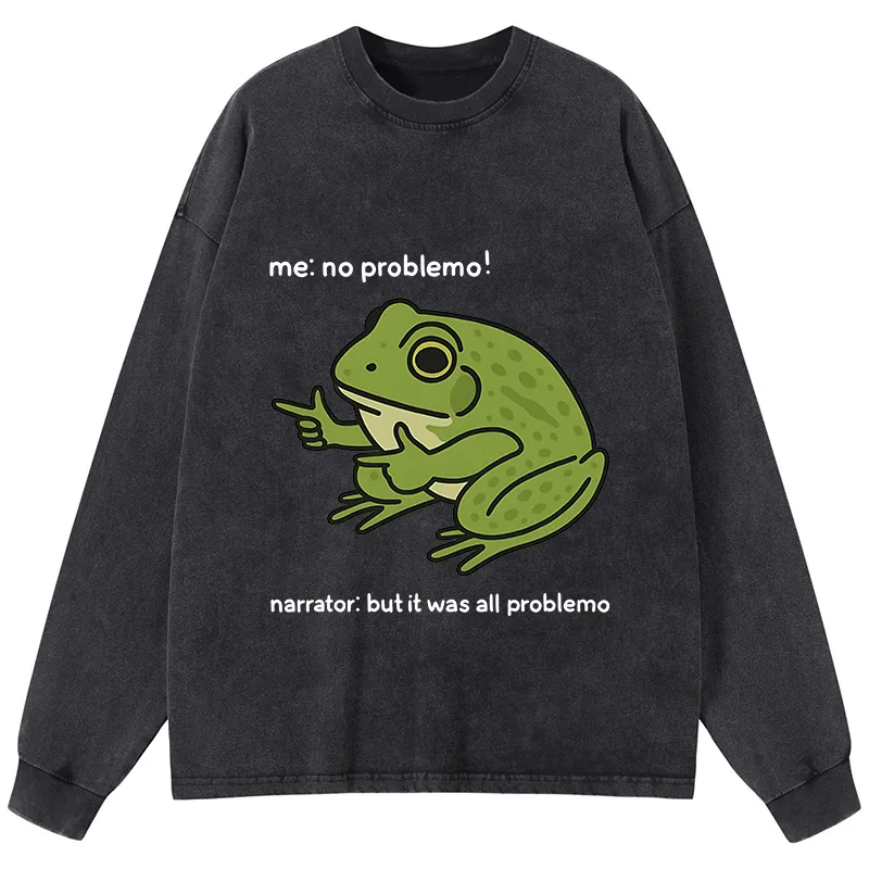 Tokyo-Tiger Stupid Frog Meme Washed Long Sleeve T-Shirt
