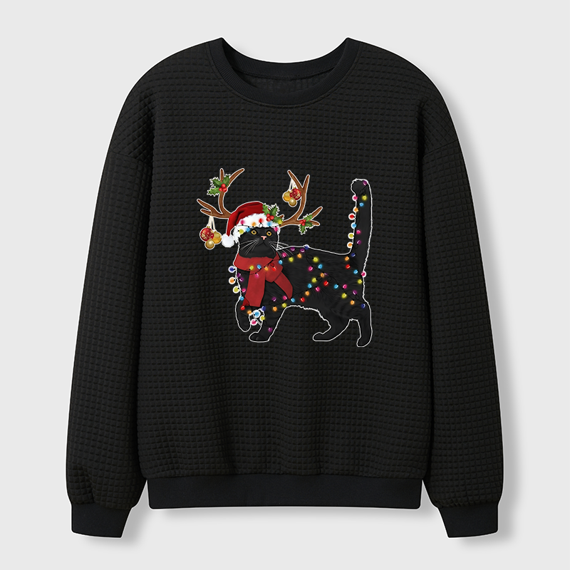 Tokyo-Tiger Christmas Black Cat Waffle Sweatshirt