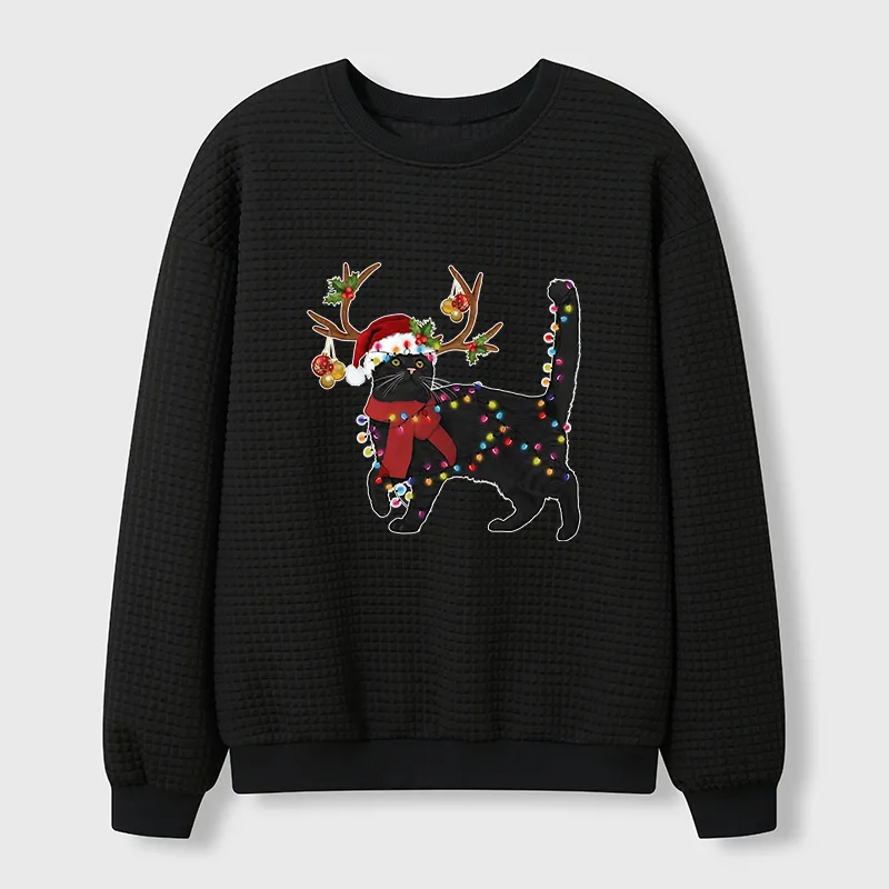 Tokyo-Tiger Christmas Black Cat Waffle Sweatshirt