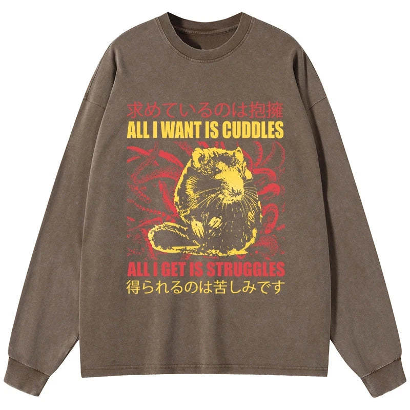 Tokyo-Tiger All I Want Is Cuddles Washed Long Sleeve T-Shirt