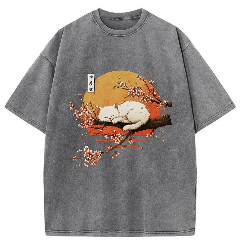 Tokyo-Tiger Cat Sakura Washed T-Shirt