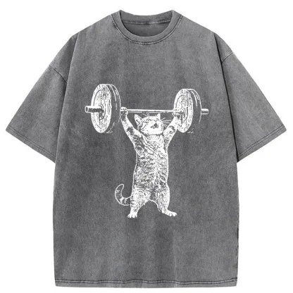 Tokyo-Tiger Kitten Workout Gym Funny Washed T-Shirt