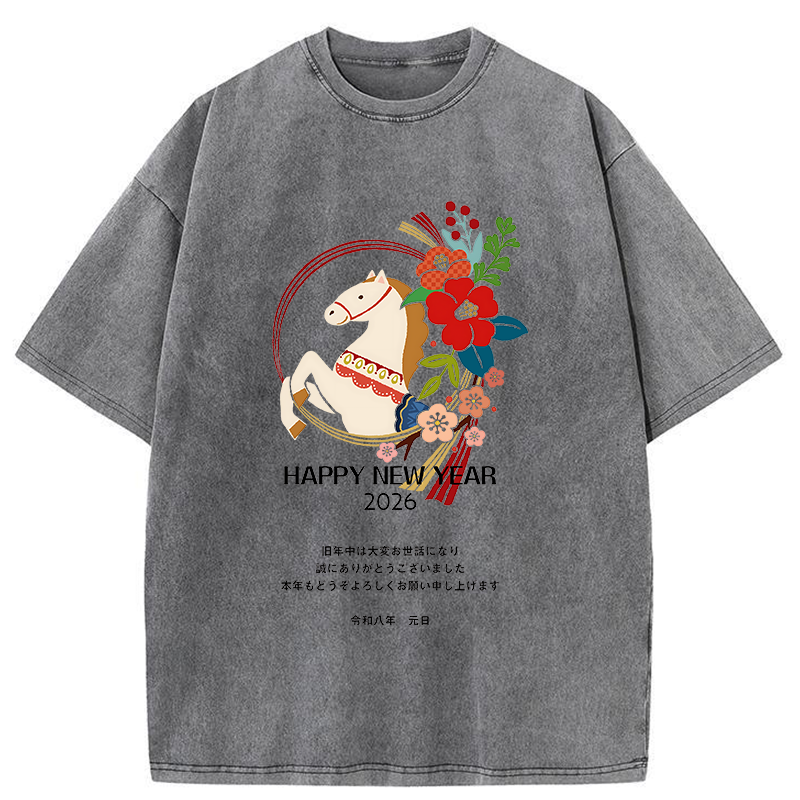 Tokyo-Tiger Happy New Year Fire Horse Washed T-Shirt