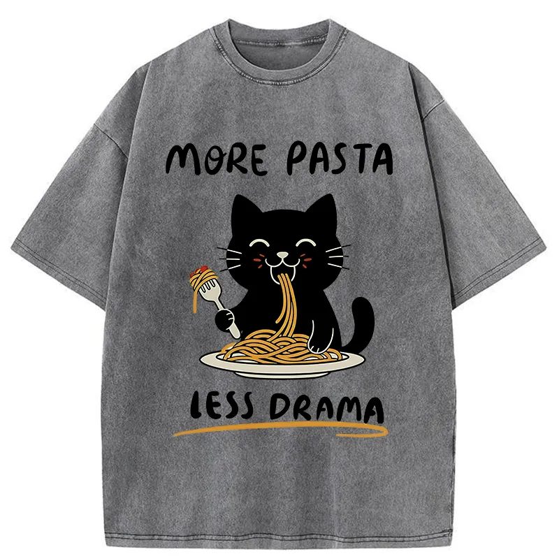 Tokyo-Tiger More Pasta Less Drama Cat Washed T-Shirt