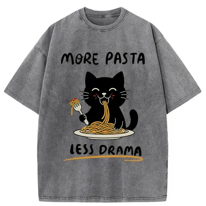 Tokyo-Tiger More Pasta Less Drama Cat Washed T-Shirt