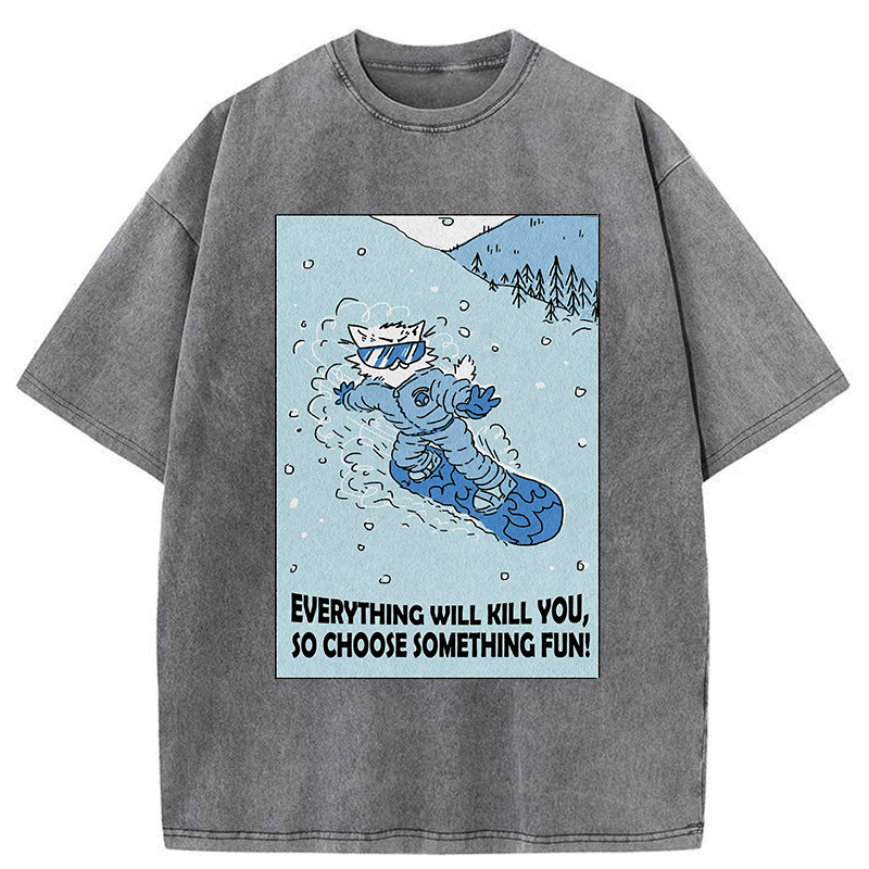 Tokyo-Tiger Skiing Expert Cat Washed T-Shirt