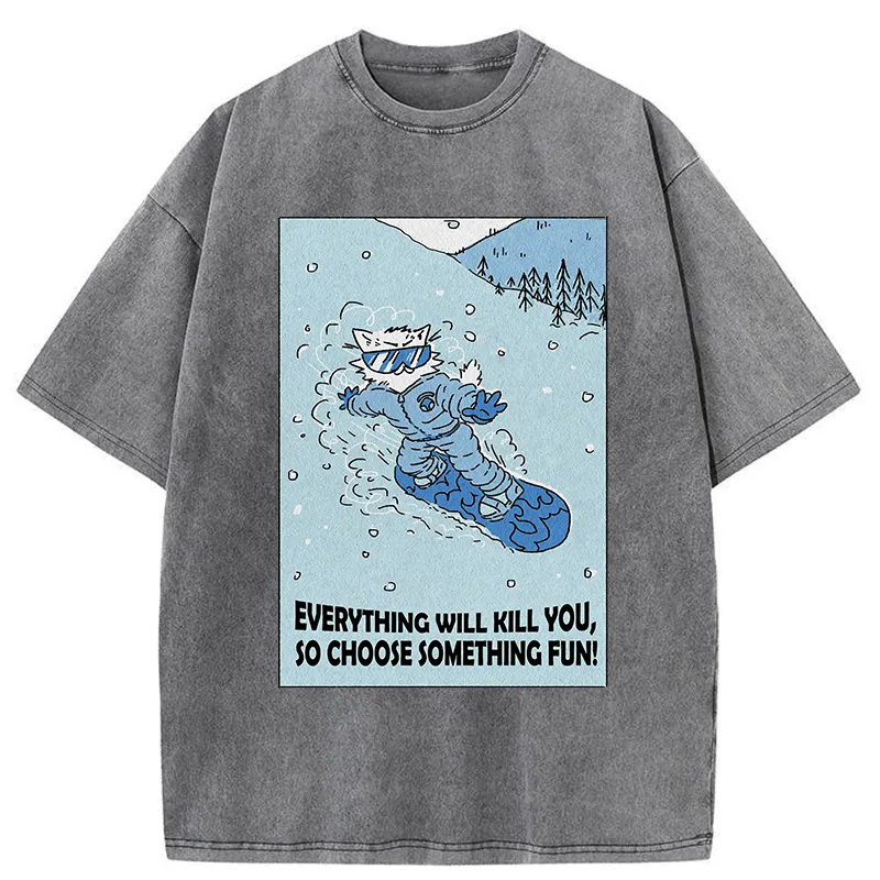 Tokyo-Tiger Skiing Expert Cat Washed T-Shirt