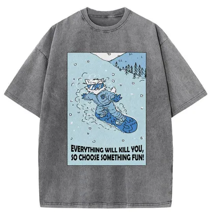 Tokyo-Tiger Skiing Expert Cat Washed T-Shirt