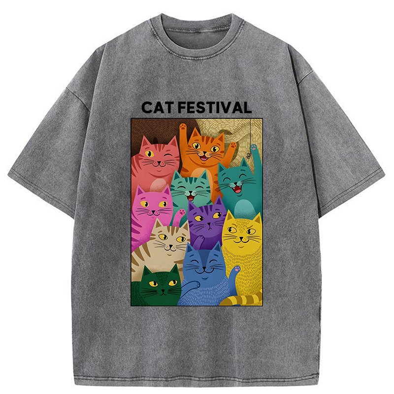 Tokyo-Tiger Colorful Cats Festival Washed T-Shirt