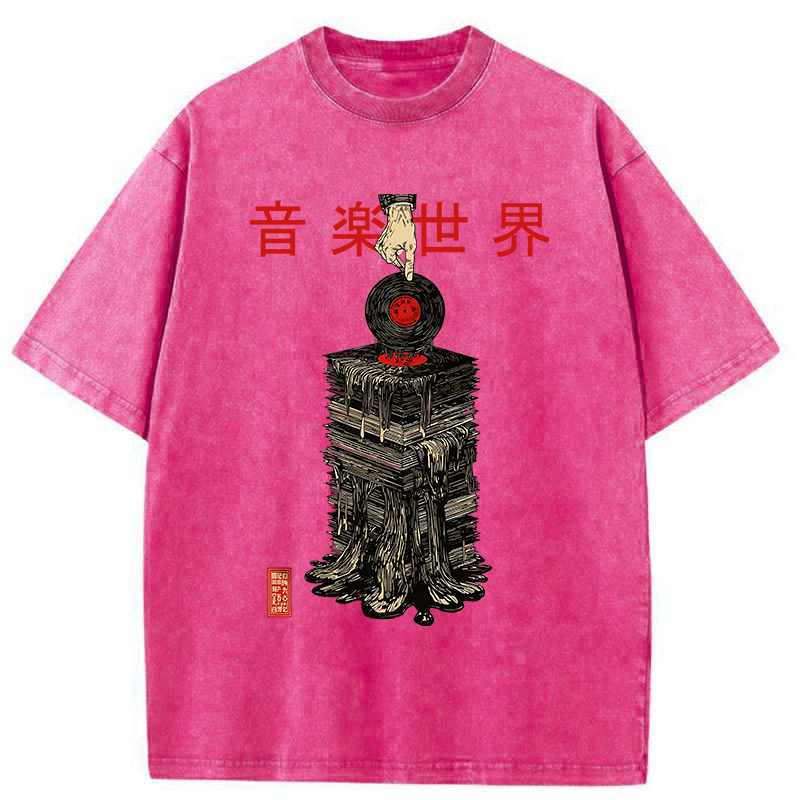 Tokyo-Tiger Retro Music Records Washed T-Shirt