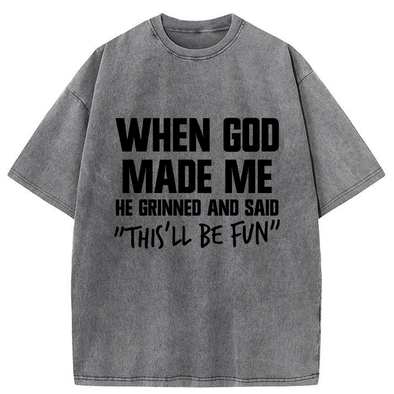 Tokyo-Tiger God Made Me Funny Washed T-Shirt