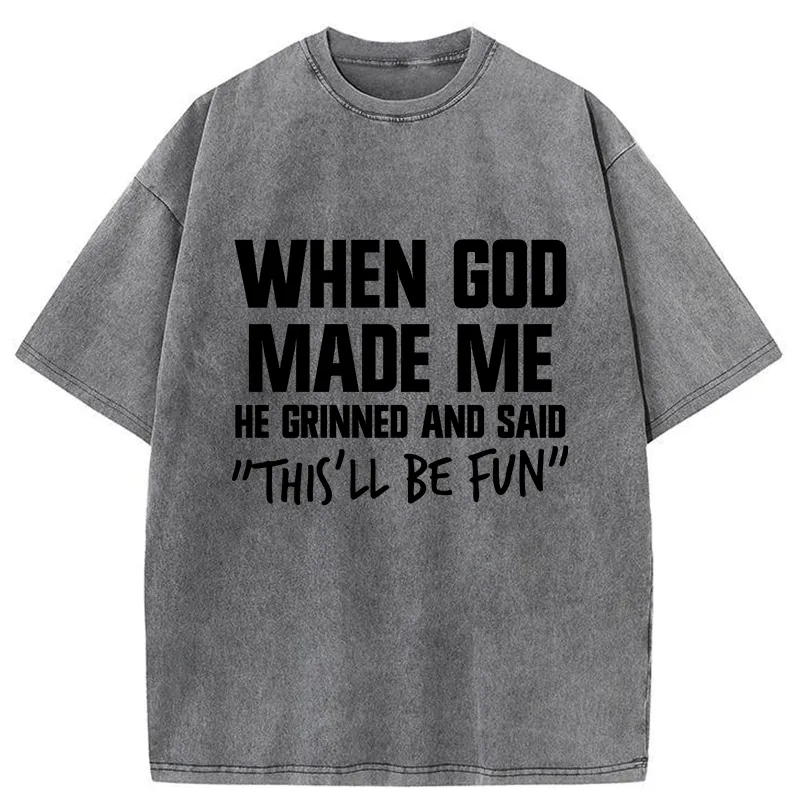 Tokyo-Tiger God Made Me Funny Washed T-Shirt