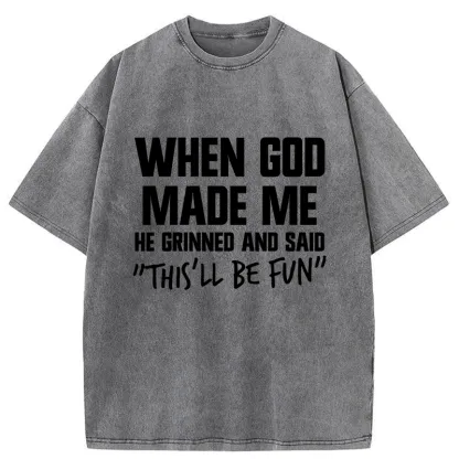 Tokyo-Tiger God Made Me Funny Washed T-Shirt