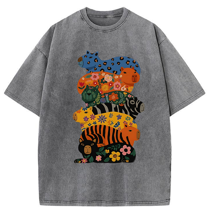Tokyo-Tiger Cute Colorful Capybaras Washed T-Shirt