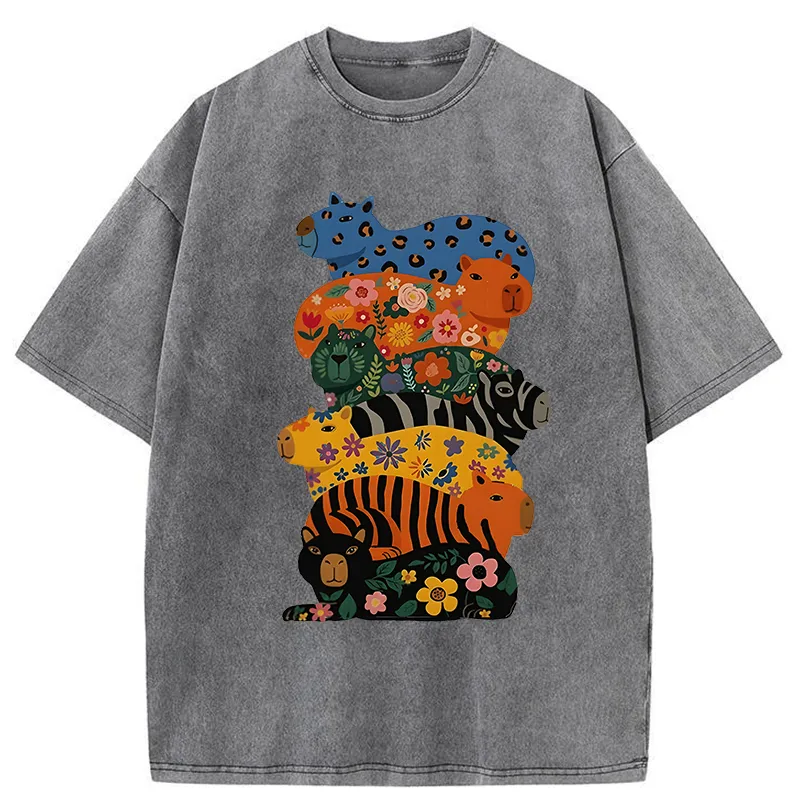Tokyo-Tiger Cute Colorful Capybaras Washed T-Shirt