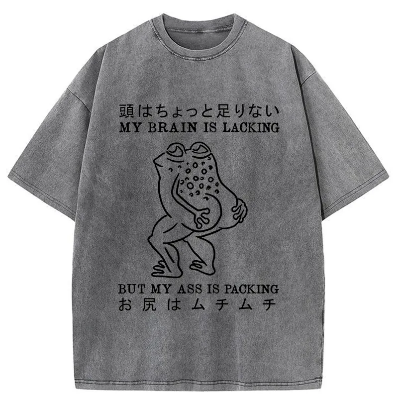 Tokyo-Tiger Brain Is Lacking Frog Meme Washed T-Shirt