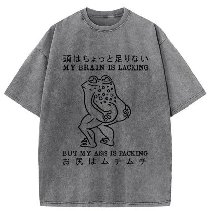 Tokyo-Tiger Brain Is Lacking Frog Meme Washed T-Shirt