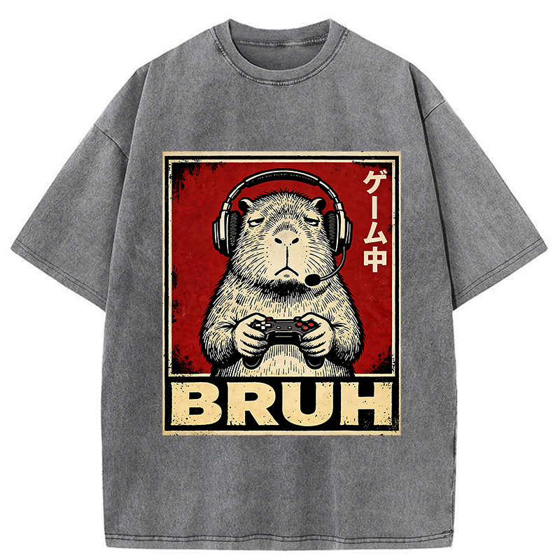 Tokyo-Tiger Funny Capybara Playing Games Washed T-Shirt