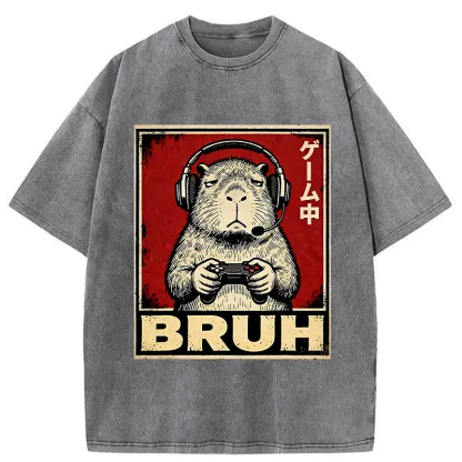 Tokyo-Tiger Funny Capybara Playing Games Washed T-Shirt