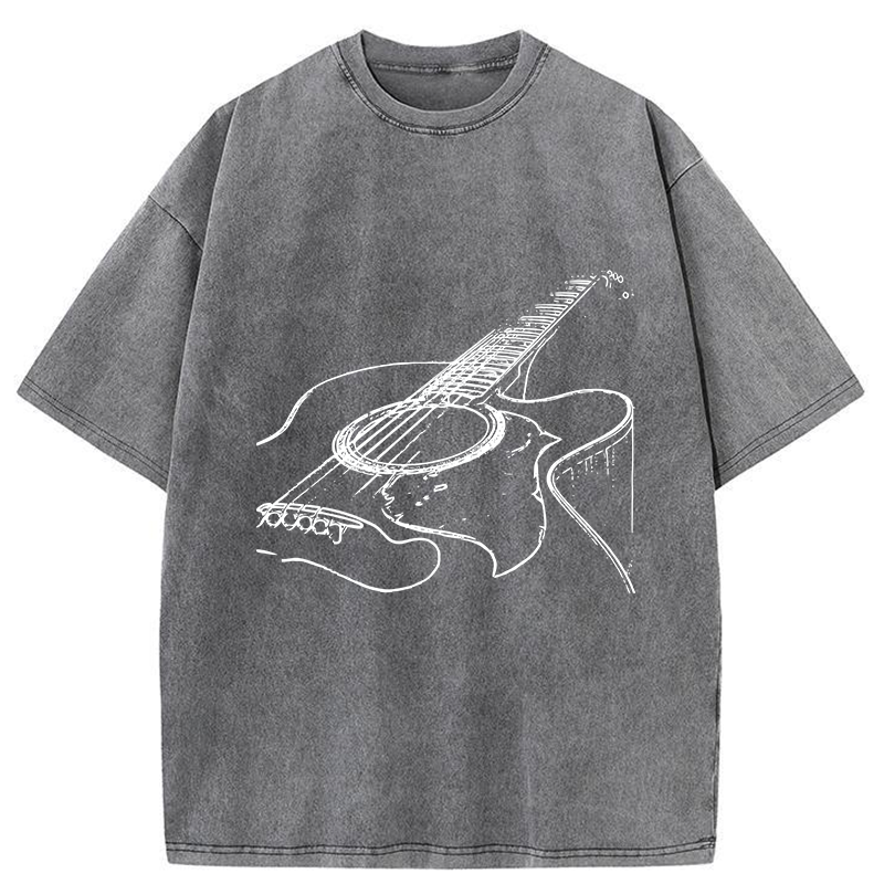 Tokyo-Tiger Guitar Line Art Washed T-Shirt