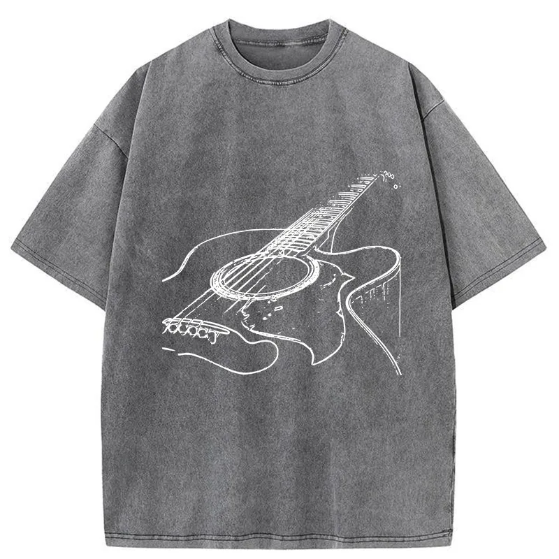 Tokyo-Tiger Guitar Line Art Washed T-Shirt