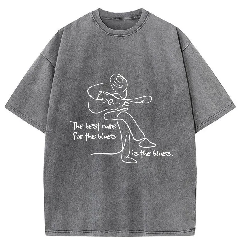 Tokyo-Tiger Funny Simple Line Playing the Guitar Washed T-Shirt