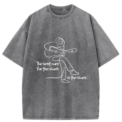 Tokyo-Tiger Funny Simple Line Playing the Guitar Washed T-Shirt