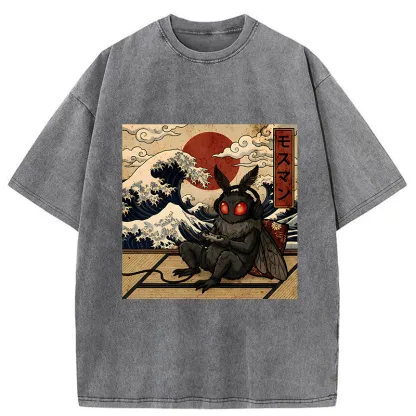 Tokyo-Tiger Mothman Plays Game Japanese Funny Washed T-Shirt