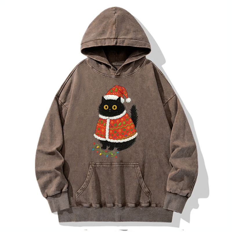 Tokyo-Tiger Cat Wearing Santa Hat Washed Hoodie
