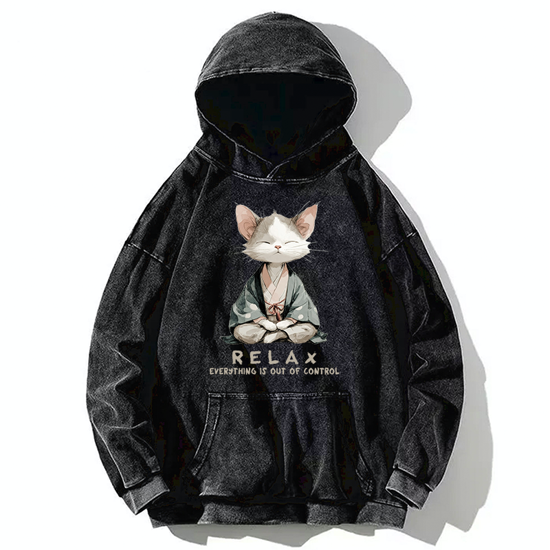 Tokyo-Tiger Zen Cat Relaxation，Everything's Out Of Control Washed Hoodie