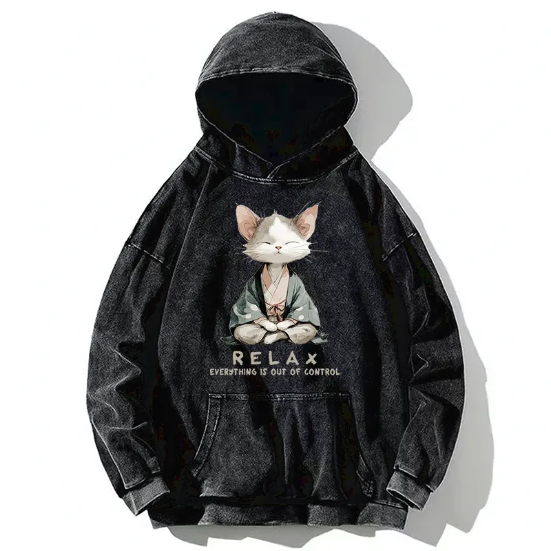 Tokyo-Tiger Zen Cat Relaxation，Everything's Out Of Control Washed Hoodie