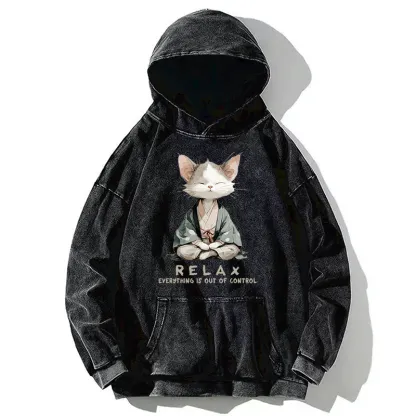 Tokyo-Tiger Zen Cat Relaxation，Everything's Out Of Control Washed Hoodie