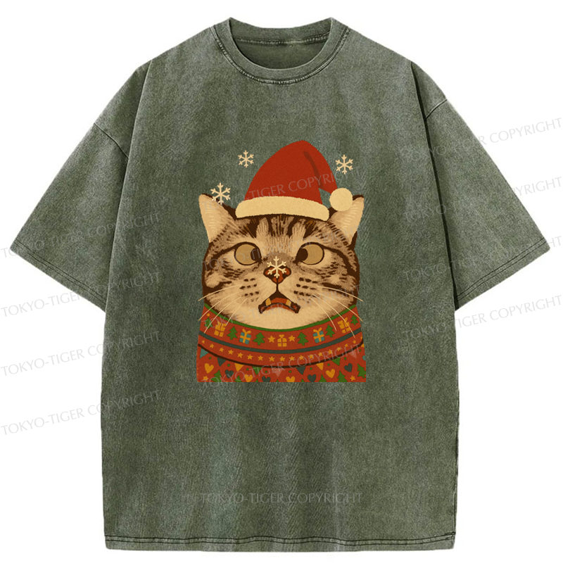 Tokyo-Tiger The Christmas Silly Cat Washed T-Shirt