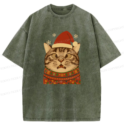 Tokyo-Tiger The Christmas Silly Cat Washed T-Shirt