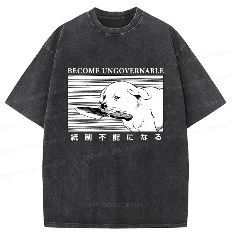 Tokyo-Tiger Dog Holding A Knife Washed T-Shirt