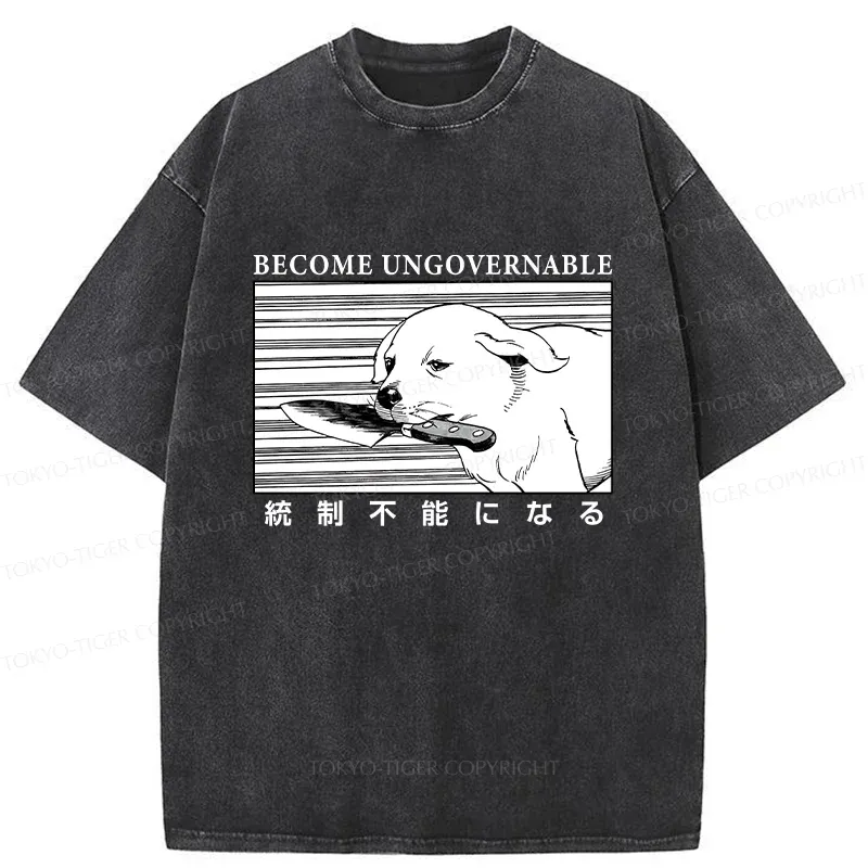 Tokyo-Tiger Dog Holding A Knife Washed T-Shirt