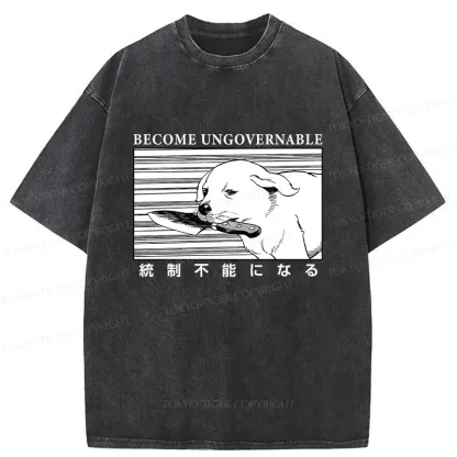 Tokyo-Tiger Dog Holding A Knife Washed T-Shirt