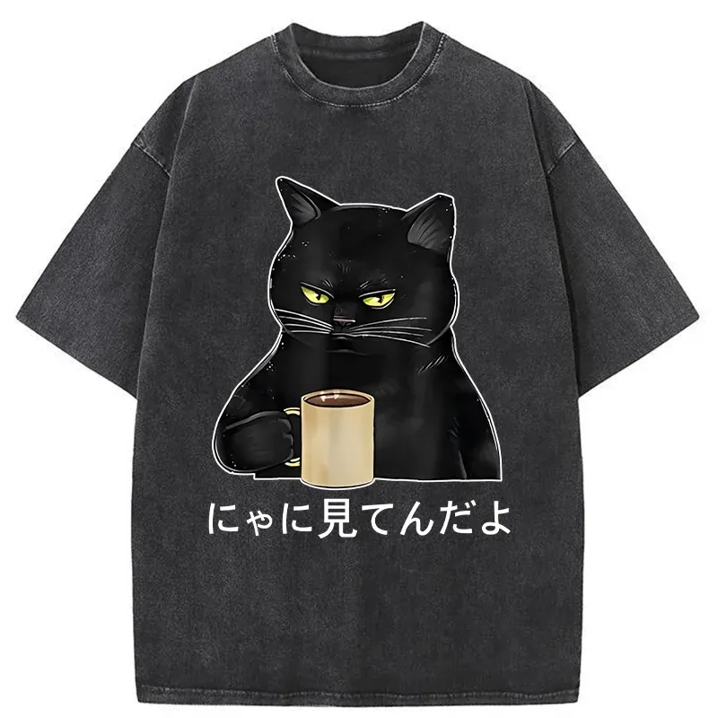 Tokyo-Tiger Grim Cat Is Watching You Washed T-Shirt