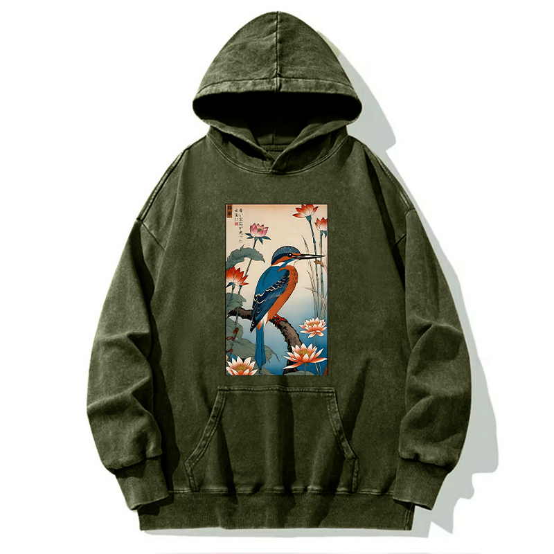Tokyo-Tiger Ukiyo-e Kingfisher Washed Hoodie