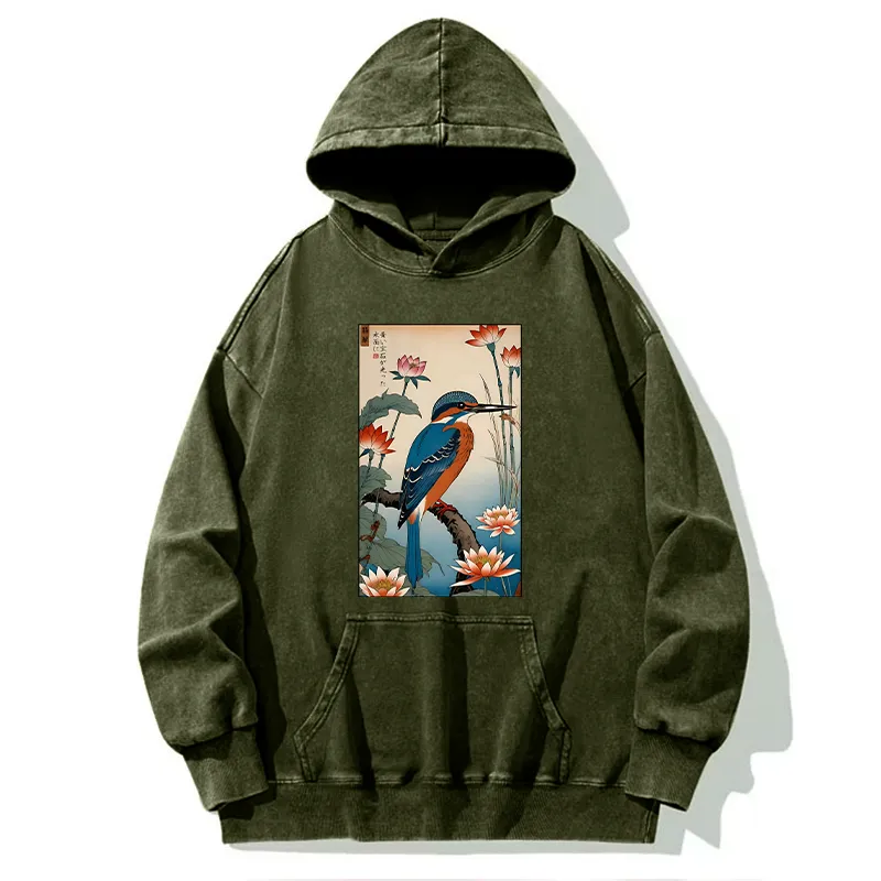 Tokyo-Tiger Ukiyo-e Kingfisher Washed Hoodie