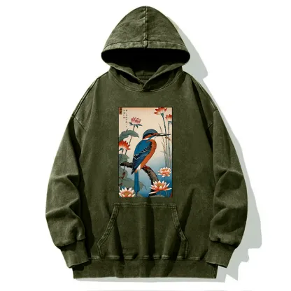 Tokyo-Tiger Ukiyo-e Kingfisher Washed Hoodie