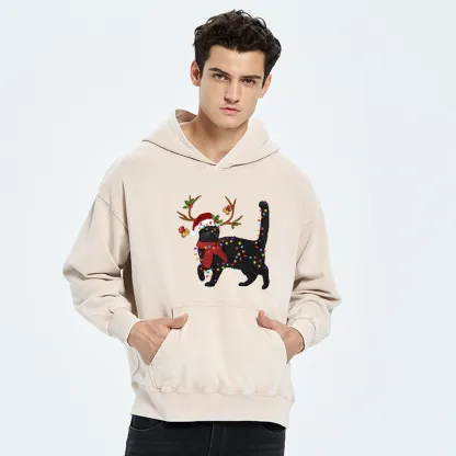 Tokyo-Tiger Christmas Black Cat Washed Hoodie