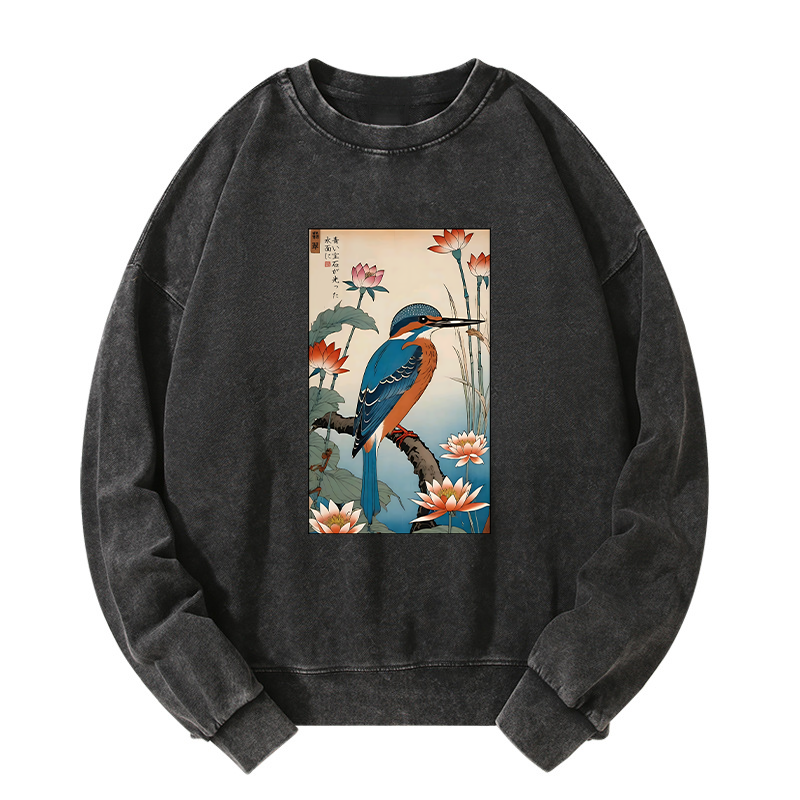 Tokyo-Tiger Ukiyo-e Kingfisher Washed Sweatshirt