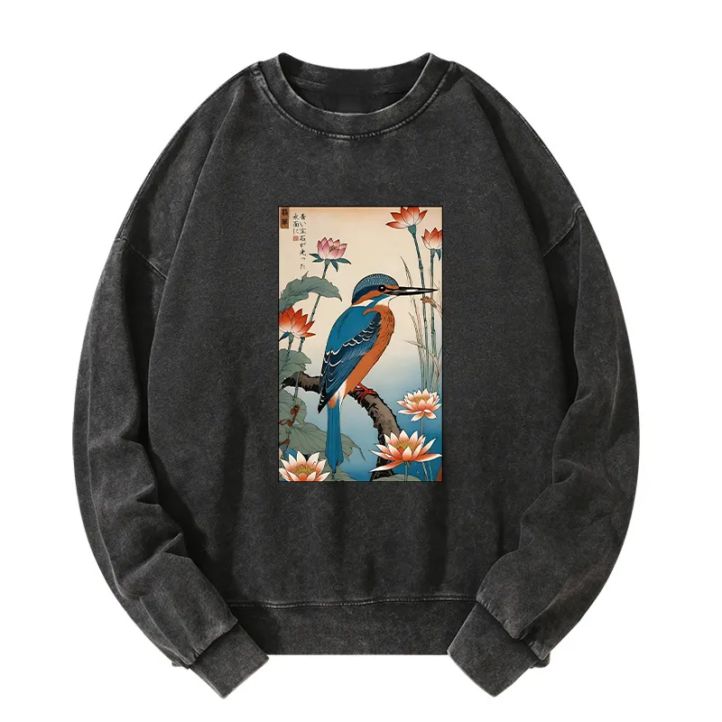 Tokyo-Tiger Ukiyo-e Kingfisher Washed Sweatshirt