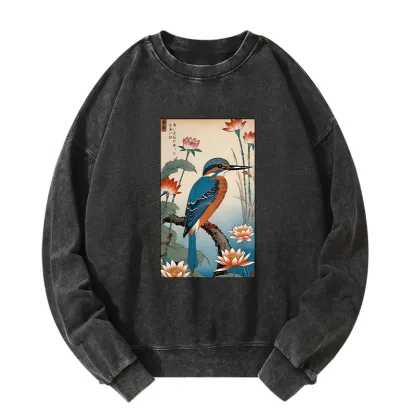 Tokyo-Tiger Ukiyo-e Kingfisher Washed Sweatshirt