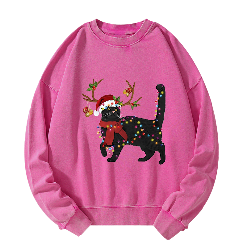 Tokyo-Tiger Christmas Black Cat Washed Sweatshirt