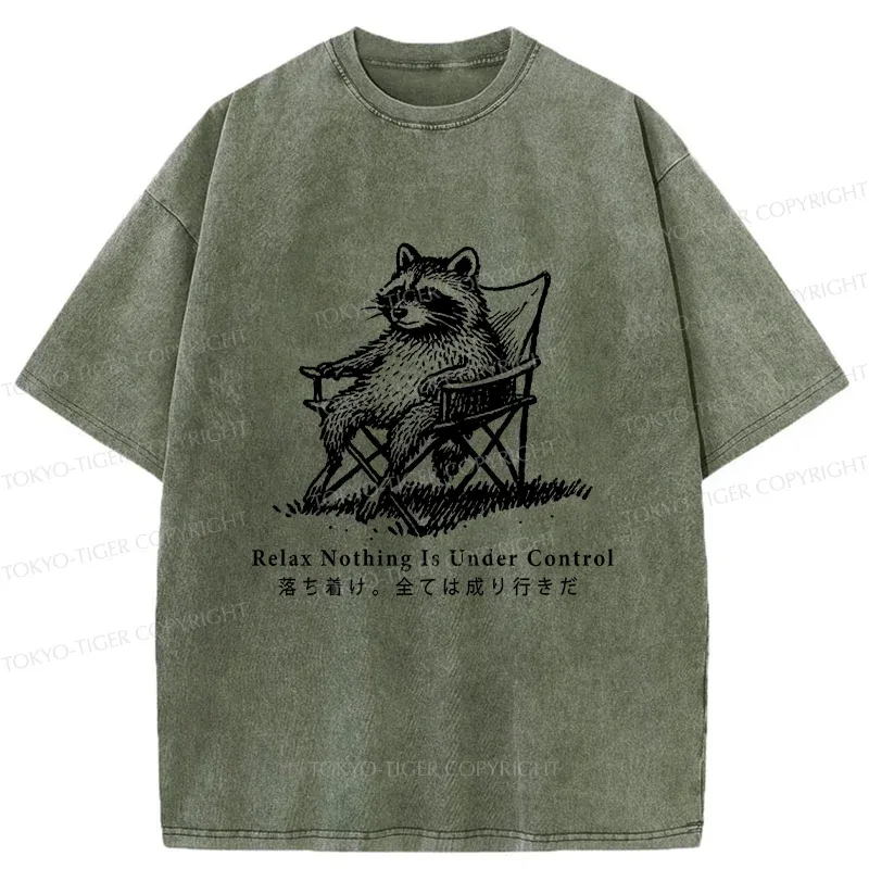 Tokyo-Tiger Raccoon Relaxing Washed T-Shirt